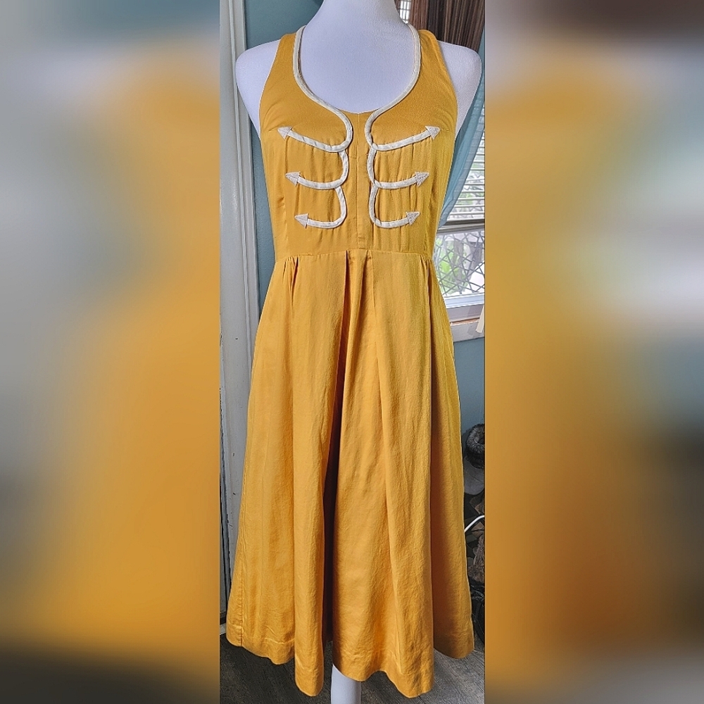 Floreat Anthropologie Anchors Aweigh Midi Dress Women's 4 Yellow & Cream Halter
